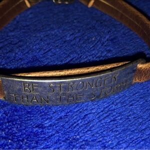 Brown Leather Bracelet with Inspirational Message